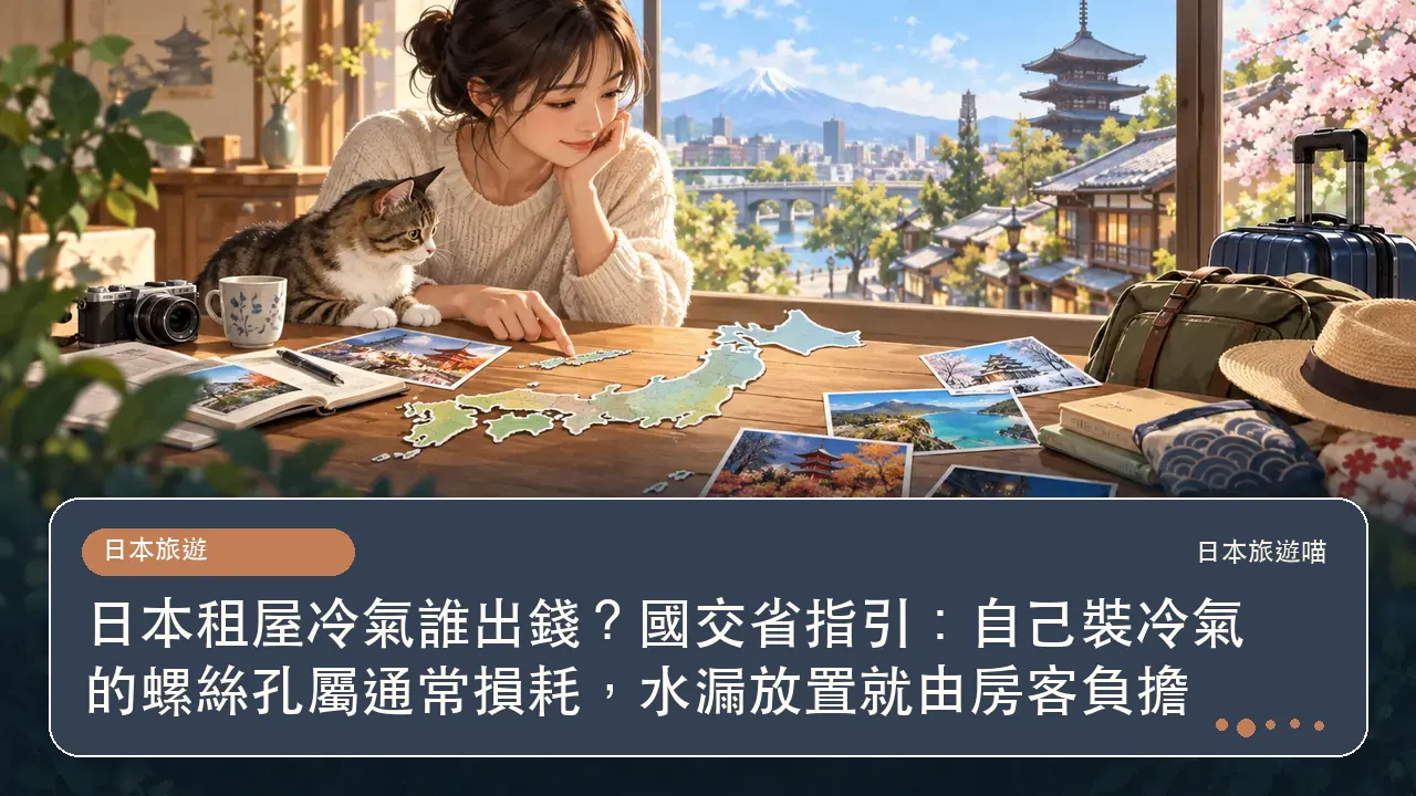 日本租屋冷氣誰出錢?國交省指引:自己裝冷氣的螺絲孔屬通常損耗,水漏放置就由房客負擔主題插畫