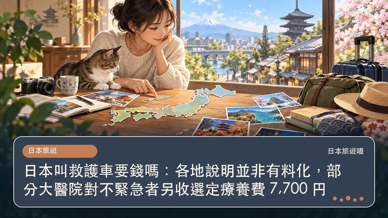 日本叫救護車要錢嗎：各地說明並非有料化，部分大醫院對不緊急者另收選定療養費 7,700 円主題插畫