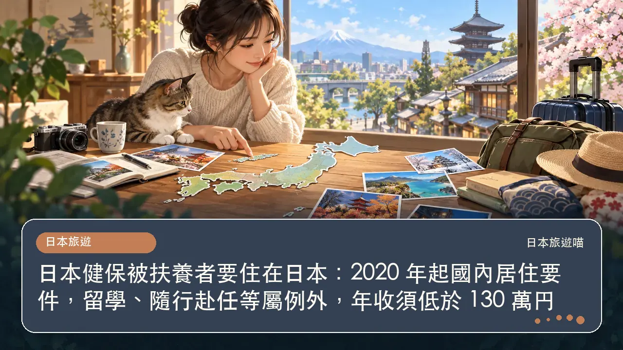 日本健保被扶養者要住在日本：2020 年起國內居住要件，留學、隨行赴任等屬例外，年收須低於 130 萬円主題插畫