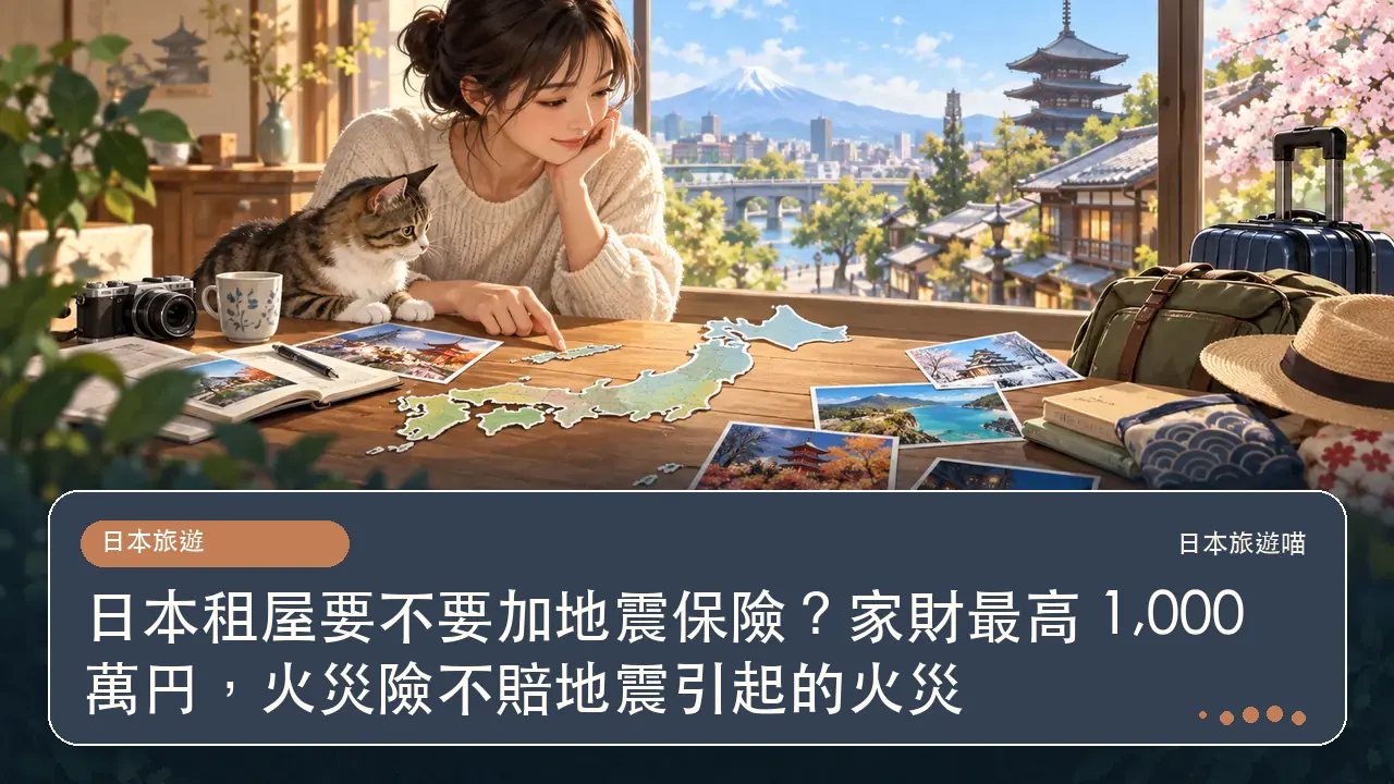 日本租屋要不要加地震保險?家財最高 1,000 萬円,火災險不賠地震引起的火災主題插畫
