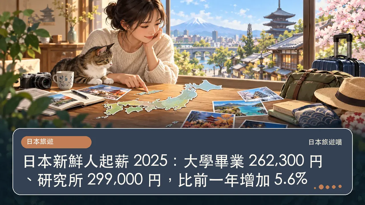 日本新鮮人起薪 2025：大學畢業 262,300 円、研究所 299,000 円，比前一年增加 5.6%主題插畫