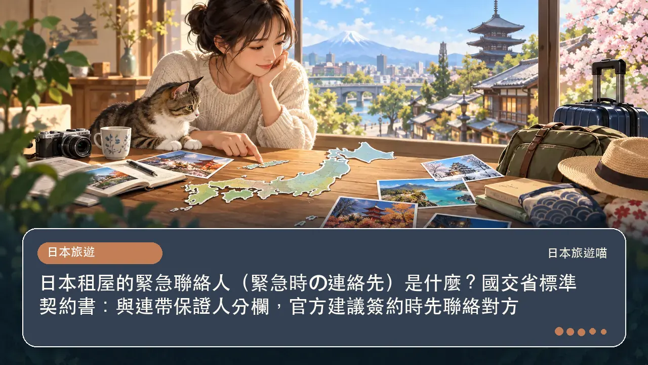 日本租屋的緊急聯絡人（緊急時の連絡先）是什麼？國交省標準契約書：與連帶保證人分欄，官方建議簽約時先聯絡對方主題插畫