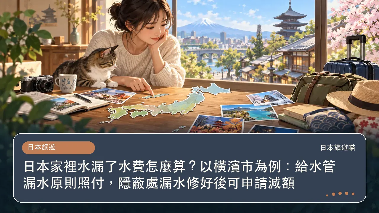 日本家裡水漏了水費怎麼算?以橫濱市為例:給水管漏水原則照付,隱蔽處漏水修好後可申請減額主題插畫